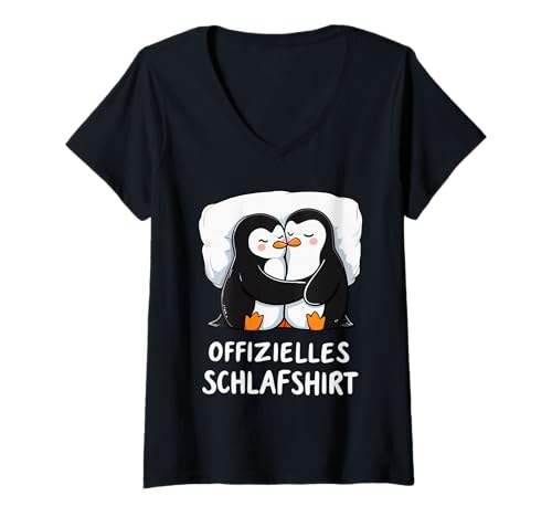 Damen Offizielles Schlaf Pinguin Schlafanzug Penguin T-Shirt mit V-Ausschnitt von Schlafshirt - Süße Pinguin Liebhaber Outfit