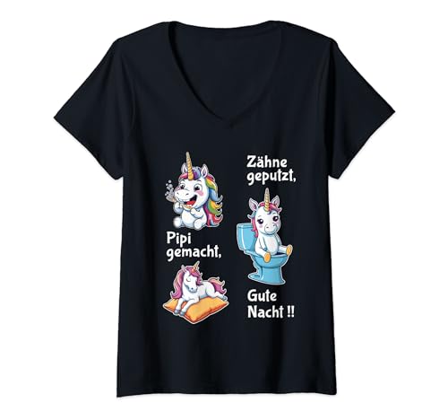 Damen Zähne geputzt Pipi gemacht Gute Nacht Nachthemd Schlafshirt T-Shirt mit V-Ausschnitt von Schlafshirt für Kinder Schlafanzug Sleepshirt