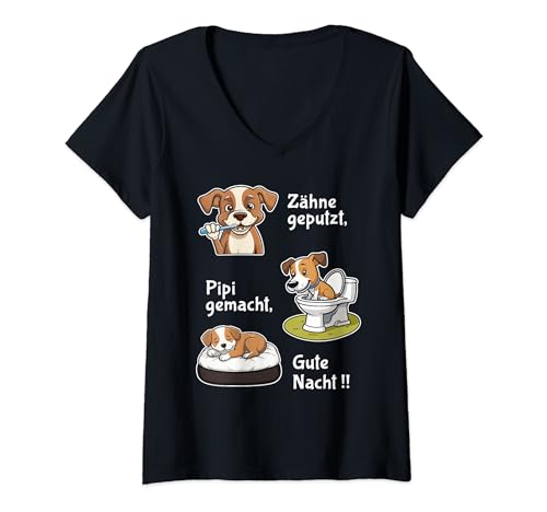 Damen Zähne geputzt Pipi gemacht Gute Nacht Nachthemd Schlafshirt T-Shirt mit V-Ausschnitt von Schlafshirt für Kinder Schlafanzug Sleepshirt