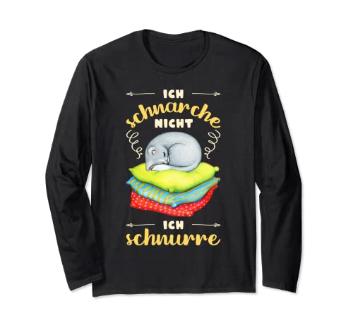 Schlafshirt Katze Damen, ich schnarche nicht, ich schnurre Langarmshirt von Schlafshirts mit Katzen by Content Design Studio