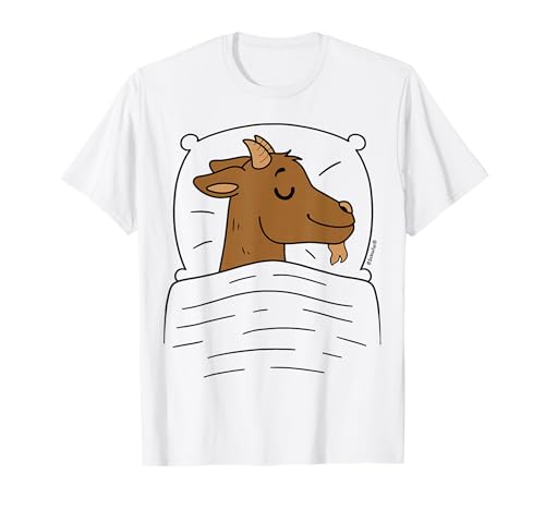 Schlafshirt Ziege Braun mit Kissen Weiß T-Shirt von Schlafys