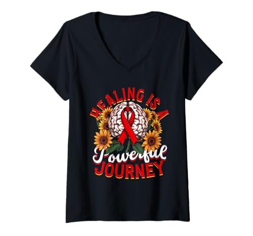 Damen Schlaganfall Erholung Healing Is A Powerful Journey T-Shirt mit V-Ausschnitt Damen Schlaganfall Erholung Healing Is A Powerful Journey T-Shirt mit V-Ausschnitt von Schlaganfall Awareness