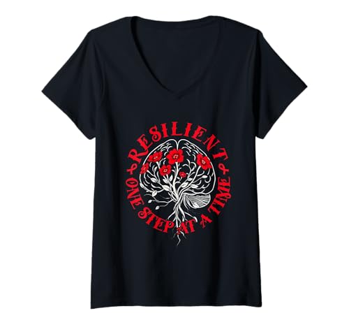 Damen Schlaganfall Erholung Resilient One Step At A Time T-Shirt mit V-Ausschnitt Damen Schlaganfall Erholung Resilient One Step At A Time T-Shirt mit V-Ausschnitt von Schlaganfall Awareness