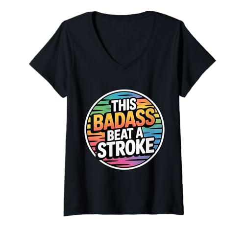 Damen This Badass Beat A Stroke Stroke Warrior Survivor - T-Shirt mit V-Ausschnitt Damen This Badass Beat A Stroke Stroke Warrior Survivor - T-Shirt mit V-Ausschnitt von Schlaganfallheilung und Erholungskrieger