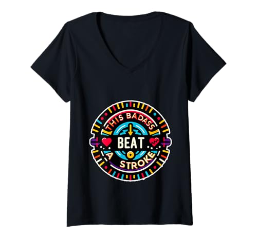 Damen This Badass Beat A Stroke Stroke Warrior Survivor ||- T-Shirt mit V-Ausschnitt Damen This Badass Beat A Stroke Stroke Warrior Survivor ||- T-Shirt mit V-Ausschnitt von Schlaganfallheilung und Erholungskrieger