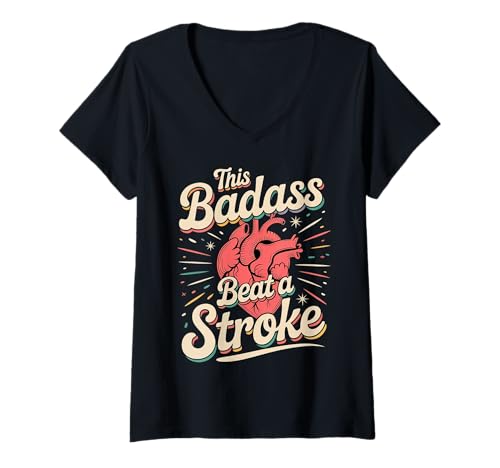 Damen This Badass Beat A Stroke Stroke Warrior Survivor ||- T-Shirt mit V-Ausschnitt Damen This Badass Beat A Stroke Stroke Warrior Survivor ||- T-Shirt mit V-Ausschnitt von Schlaganfallheilung und Erholungskrieger