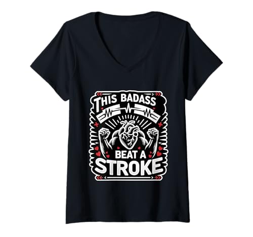 Damen This Badass Beat A Stroke Stroke Warrior Survivor |||- T-Shirt mit V-Ausschnitt Damen This Badass Beat A Stroke Stroke Warrior Survivor |||- T-Shirt mit V-Ausschnitt von Schlaganfallheilung und Erholungskrieger