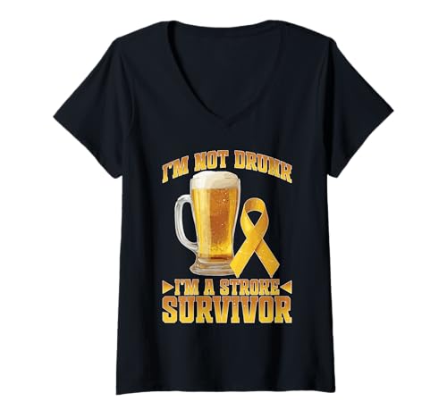 Damen I'm Not Drunk I'm A Stroke Survivor Bewusstseinsverletzung - T-Shirt mit V-Ausschnitt von Schlaganfallunterstützung und Survivor Advocate
