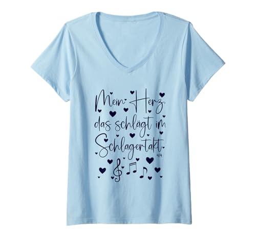 Damen Mein Herz, das schlägt im Schlagertakt Schlager Fan Oberteil T-Shirt mit V-Ausschnitt Damen Mein Herz, das schlägt im Schlagertakt Schlager Fan Oberteil T-Shirt mit V-Ausschnitt von Schlager Outfit Damen Schlagerparty Outfit Frauen