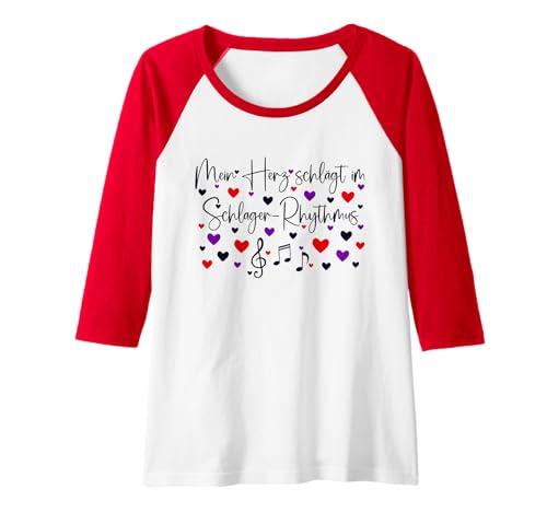 Damen Mein Herz schlägt im Schlager-Rhythmus Schlager Party Outfit Raglan von Schlager Party Outfit Damen - Geschenke für Frauen
