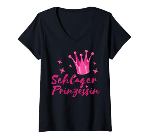 Damen Schlagerprinzessin Schlager Prinzessin Queen Schlagermusik T-Shirt mit V-Ausschnitt von Schlager Volksmusik Schlagerprinzessin - dizeyns