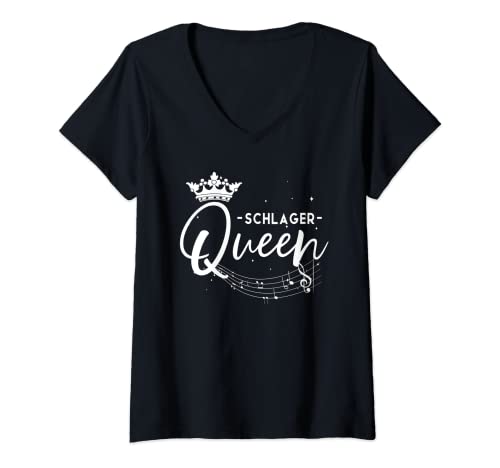 Damen Schlager Queen Krone Schlagerparty Frauen Schlager T-Shirt mit V-Ausschnitt von Schlagerparty Outfit Kostüm Accessoires
