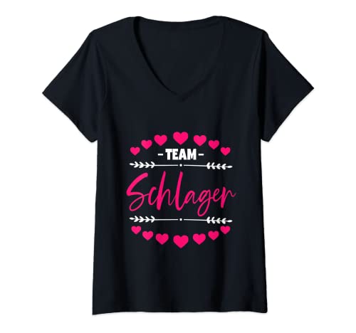 Damen Schlagerparty Frauen Team Schlager T-Shirt mit V-Ausschnitt von Schlagerparty Outfit Kostüm Accessoires