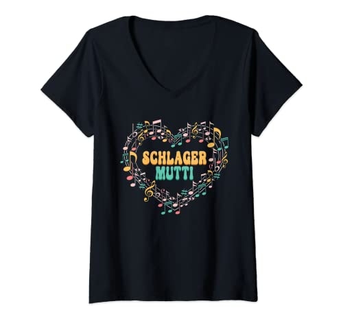Damen Schlagerparty Schlager Mutti T-Shirt mit V-Ausschnitt von Schlagerparty Outfit Kostüm Accessoires