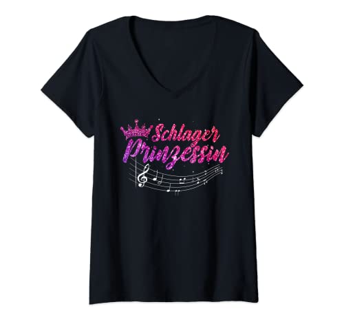 Damen Schlagerparty Schlager Prinzessin T-Shirt mit V-Ausschnitt von Schlagerparty Outfit Kostüm Accessoires