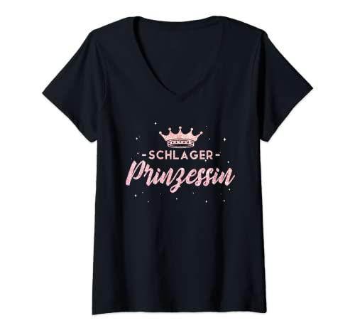 Damen Schlagerparty Schlager Prinzessin T-Shirt mit V-Ausschnitt von Schlagerparty Outfit Kostüm Accessoires