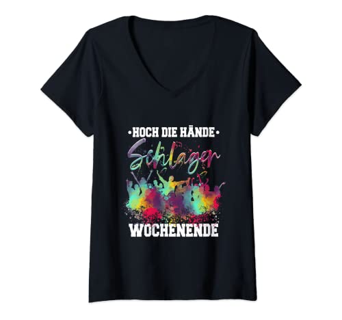 Damen Schlagerparty Schlager T-Shirt mit V-Ausschnitt von Schlagerparty Outfit Kostüm Accessoires