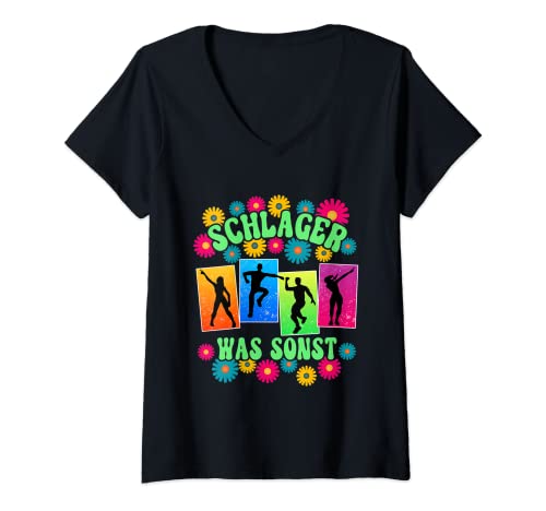 Damen Schlagerparty Schlager T-Shirt mit V-Ausschnitt von Schlagerparty Outfit Kostüm Accessoires