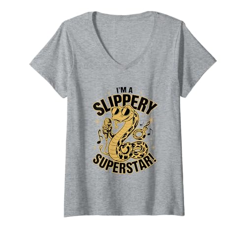 Damen Im A Slippery Superstar Schlange Musik Retro T-Shirt mit V-Ausschnitt Damen Im A Slippery Superstar Schlange Musik Retro T-Shirt mit V-Ausschnitt von Schlange Musik Humor Retro Karaoke Party Superstar
