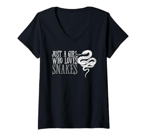 Damen Nur EIN Mädchen Das Schlangen Liebt Cooles Reptilien Design T-Shirt mit V-Ausschnitt von Schlangen Liebhaberin Tierfreund Reptilien Stil