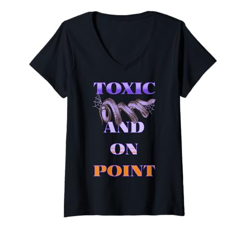 Damen Giftige und Treffende Giftschlange Kühne Haltung T-Shirt mit V-Ausschnitt von Schlangenvenom Gefährlicher Stil