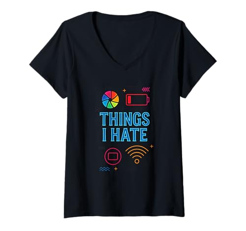 Damen Things I Hate - Programmierer Gamer Nerd Geek Fun T-Shirt mit V-Ausschnitt von Schlechte Wlan Verbindung Zocker