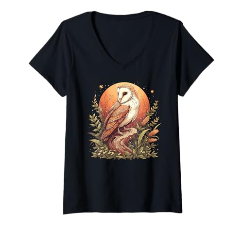 Damen Barn Owl Schleiereulen Schleiereule T-Shirt mit V-Ausschnitt Damen Barn Owl Schleiereulen Schleiereule T-Shirt mit V-Ausschnitt von Schleiereulen Schleiereule Tier Shop