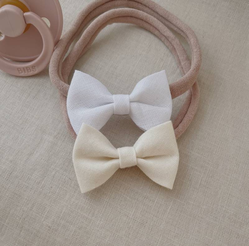 Haarband Baby Mit Schleife in Creme Weiß Natur von Schleifenkinderlein