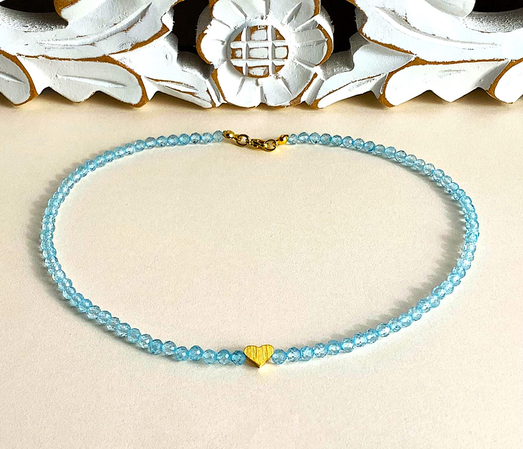 Aquamarin Aaa, Kette Aus Perlen 4-4, 5mm Mit Facetten Und Ein Herz von SchlesierDesigns