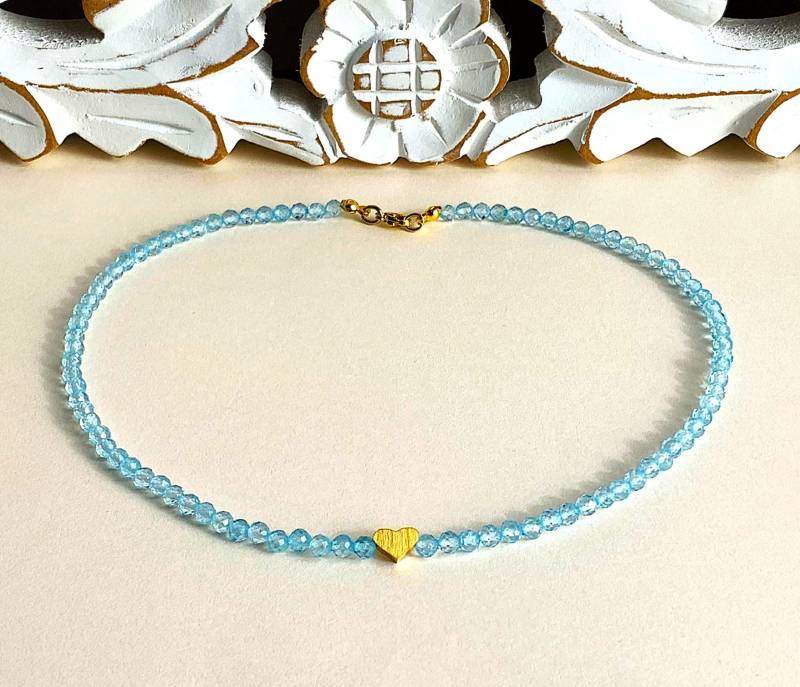 Aquamarin Aaa, Kette Aus Perlen 4-4, 5mm Mit Facetten Und Ein Herz von SchlesierDesigns