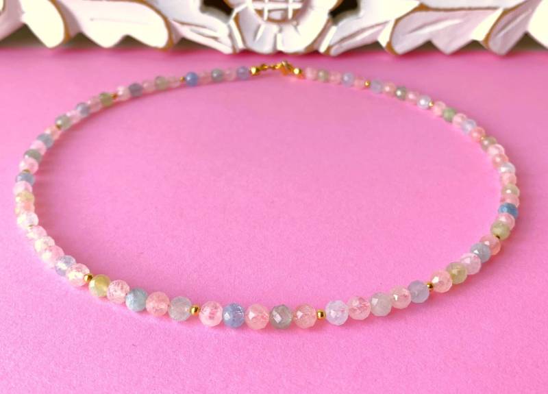 Beryll - Morganit Aa Hochwertige Facettierte Perlen 5, 5mm Als Zauberhafte Kette Mit Miniperlen - von SchlesierDesigns