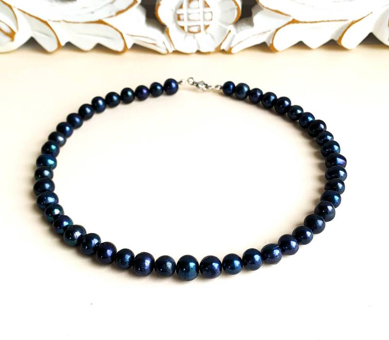 Echte Zuchtperlen 8-9 Mm Mit Zauberhaftem Dunkelblauen Glanz | Gefärbt von SchlesierDesigns