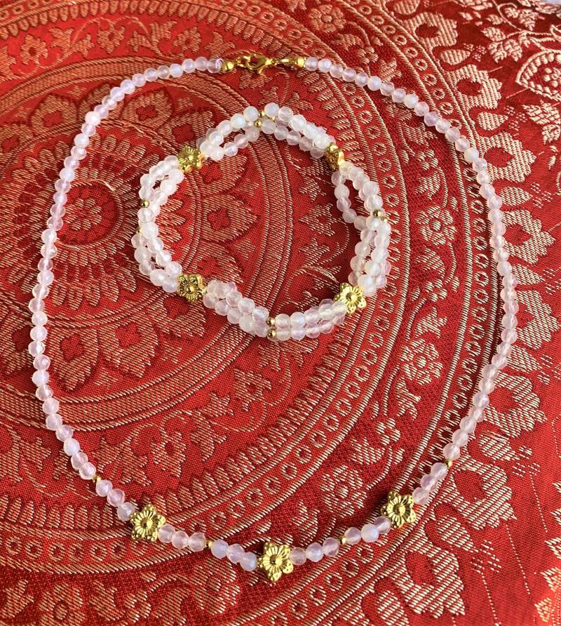 Feen-Zauber Feen-Kette & 3Reihiges Armband Mit Vergoldeten Blüten - Einfach Zauberhaft von SchlesierDesigns