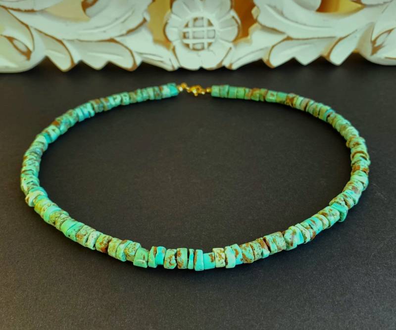 Kette Aus Echtem Türkis Fundort Usa; Natürliche & Ungefärbte Disks - 7~8mm X 1, 5~4, 5mm Kein Gefärbter Howlith Etc von SchlesierDesigns