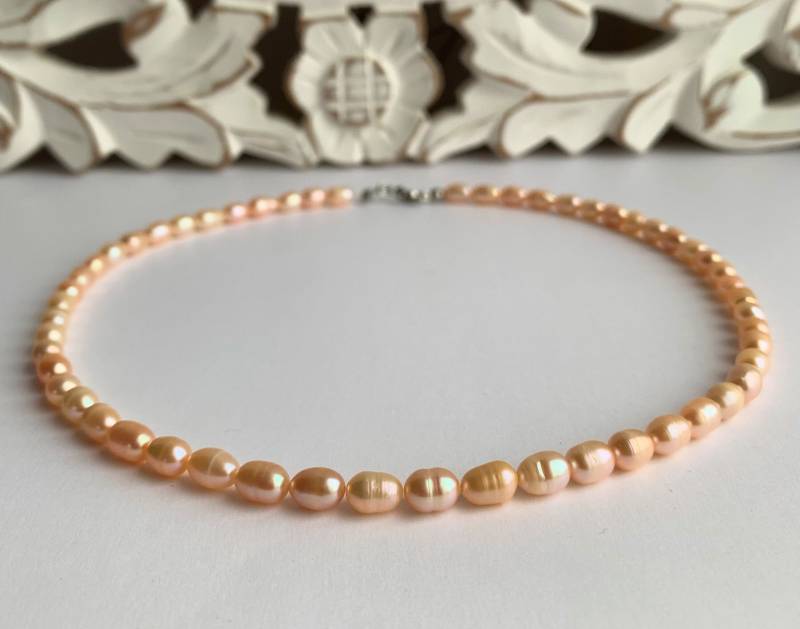 Kette Aus Lichtlachs Zuchtperlen Aa Pur 7-8x6-7mm - Ein Unglaublich Vorteilhafter Glanz - von SchlesierDesigns