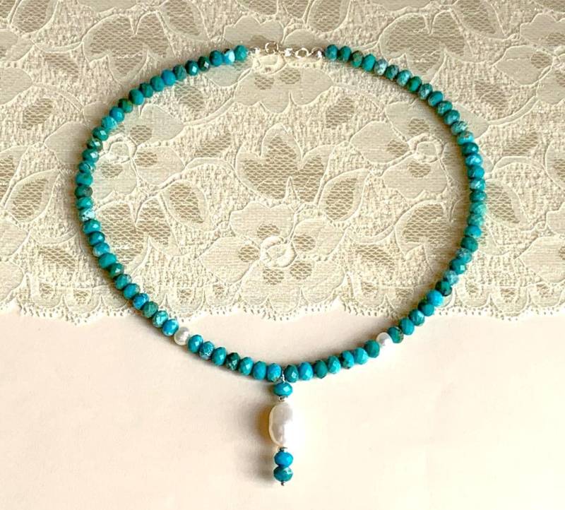 Kette Aus Türkis-Rondellen | Hubei Und Zuchtperlen ; von SchlesierDesigns