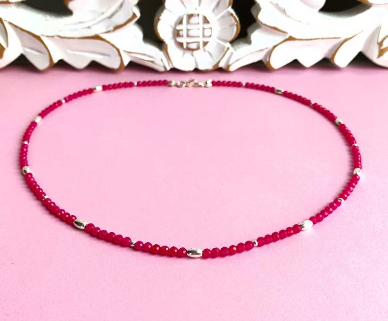 Kette Natürlicher Rubin 3mm Facettiert in Beeindruckendem Rot | Ungefärbt Mit Sterlingsilber von SchlesierDesigns