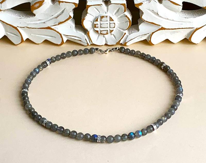 Labradorit A 6mm-Perlen in Edlem Grau Mit Frechen Bunten Spotlights Und Zirkonia-Glitzer-strass-Rondellen - von SchlesierDesigns