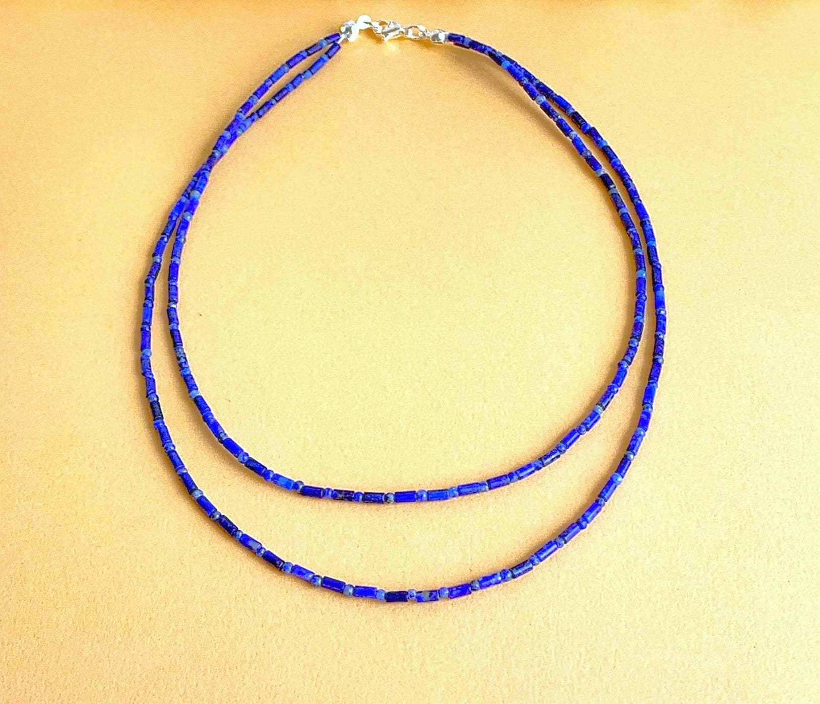 Lapislazuli Aa Röhren 4, 4x2, 5mm Mit Ab 2mm-Perlen Rund | Beide Natürlich Ungefärbt Als Zweireihige Kette von SchlesierDesigns