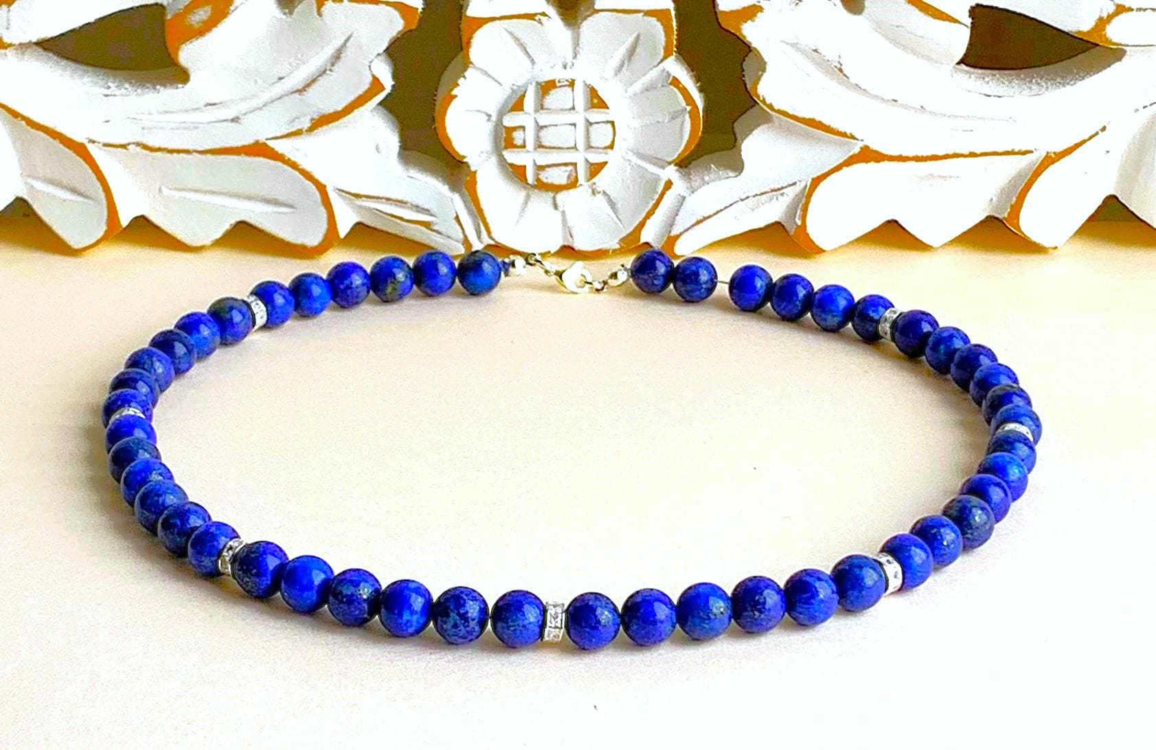 Lapislazuli Ab 8mm-Perlen Rund | Natürl. Ungefärbt Mit Zirkonia-Glitzer-strass-Rondellen - von SchlesierDesigns