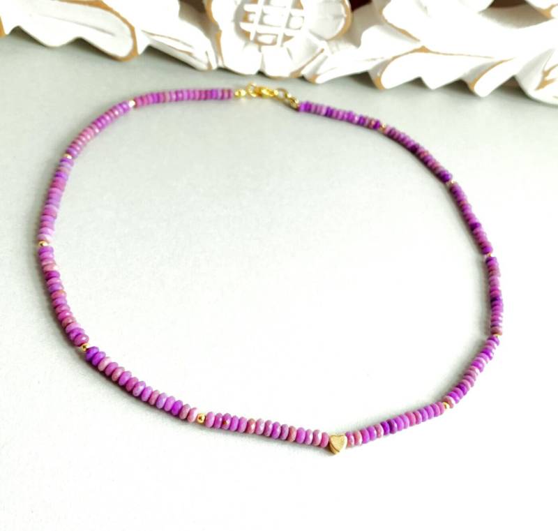 Lepidolith | Purple Mica Facettierte Rondelle 4x2mm - Ungefärbt Mit Zierlichem Goldenen Herz von SchlesierDesigns