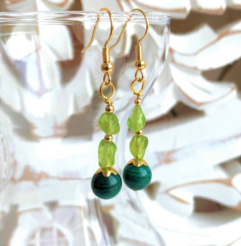 Ohrringe Aus Malachit Mit Peridot-Nuggets - Grün in Zauberhaften Nuancen ; von SchlesierDesigns
