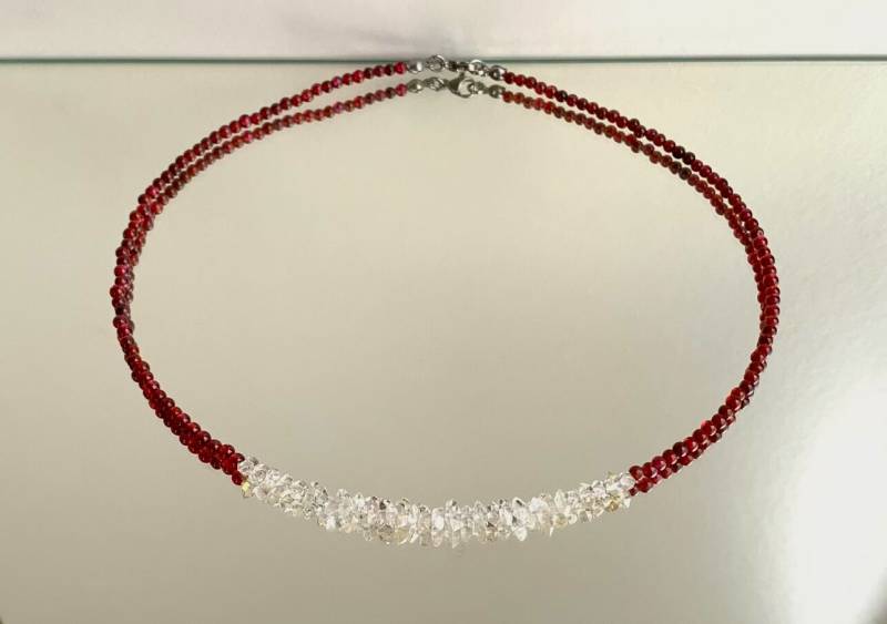Roter Granat | Runde 3-Mm-Perlen Und Aaa + Klare Herkimer Diamanten 4-4, 5 Mm von SchlesierDesigns