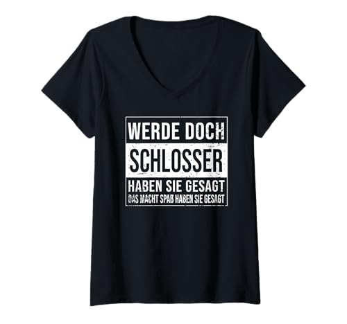 Damen Schlosser Geburtstag lustiges Handwerker Schlosser T-Shirt mit V-Ausschnitt von Schlosser Zubehör Geschenke Geburtstags-Shirts