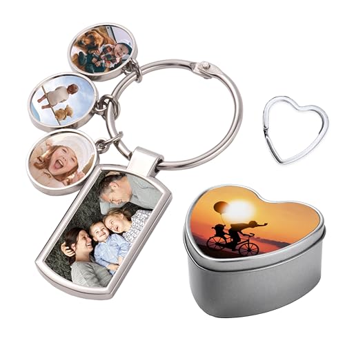 Personalisierter Foto-Schlüsselanhänger mit 4 Bildern, inklusive personalisierte Geschenkverpackung in Herzform und Schlüsselring, Personalisierte Herzbox, Schlüsselanhänger + Geschenkbox von Schlüsselgeschenke