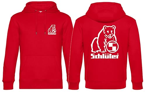 Schlüter® Hoodie mit Bärenlogo Kapuzen-Sweatshirt Pullover Bärenstark Brust- und Rückendruck | Rot | Druck Weiss | Größe XL von Schlüter
