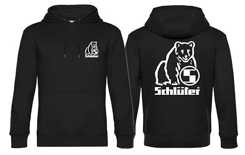 Schlüter® Hoodie mit Bärenlogo Kapuzen-Sweatshirt Pullover Bärenstark Brust- und Rückendruck | Schwarz | Druck Weiss | Größe M von Schlüter