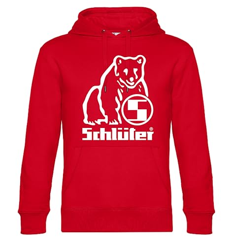 Schlüter® Hoodie mit Bärenlogo Oldtimer Sweatshirt großer Brustdruck | Rot, Druck Weiss | Größe M von Schlüter