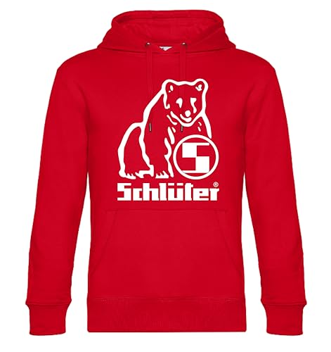 Schlüter® Hoodie mit Bärenlogo Oldtimer Sweatshirt großer Brustdruck | Rot, Druck Weiss | Größe XL von Schlüter