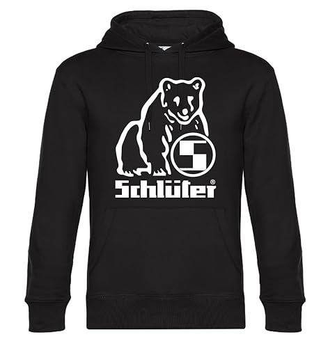 Schlüter® Hoodie mit Bärenlogo Oldtimer Sweatshirt großer Brustdruck | Schwarz, Druck Weiss | Größe M von Schlüter